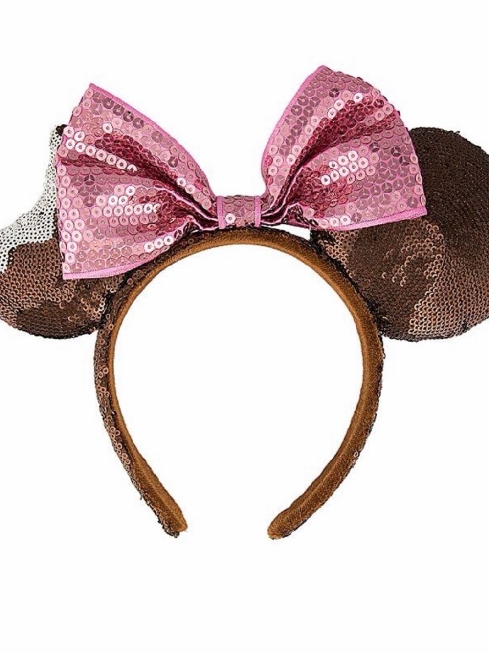 Disney Sequin Minnie Ears Headband with Pink Bow and Brown Ears - Picture 1 of 2